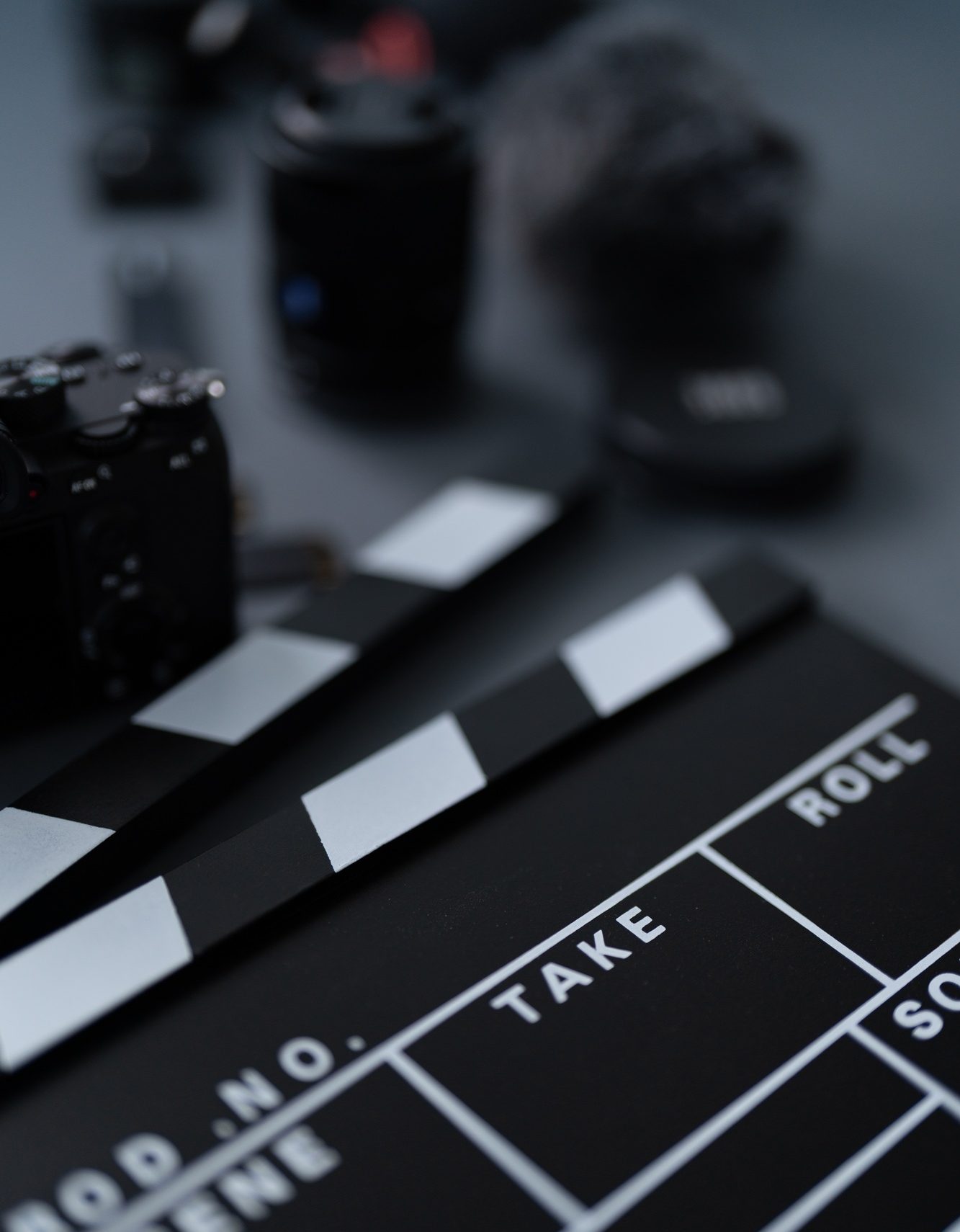 Movie clapper and camera